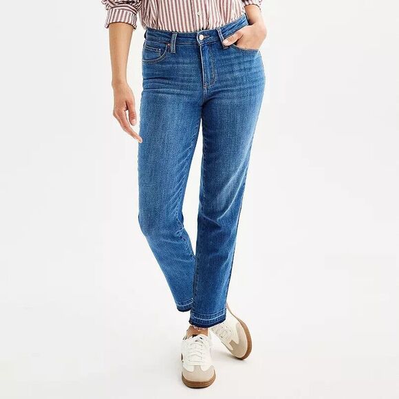 Sonoma Mid Rise Slim Ankle Jeans Womens 2 Blue Medium Wash Raw Hem Stretch NEW - Picture 1 of 9